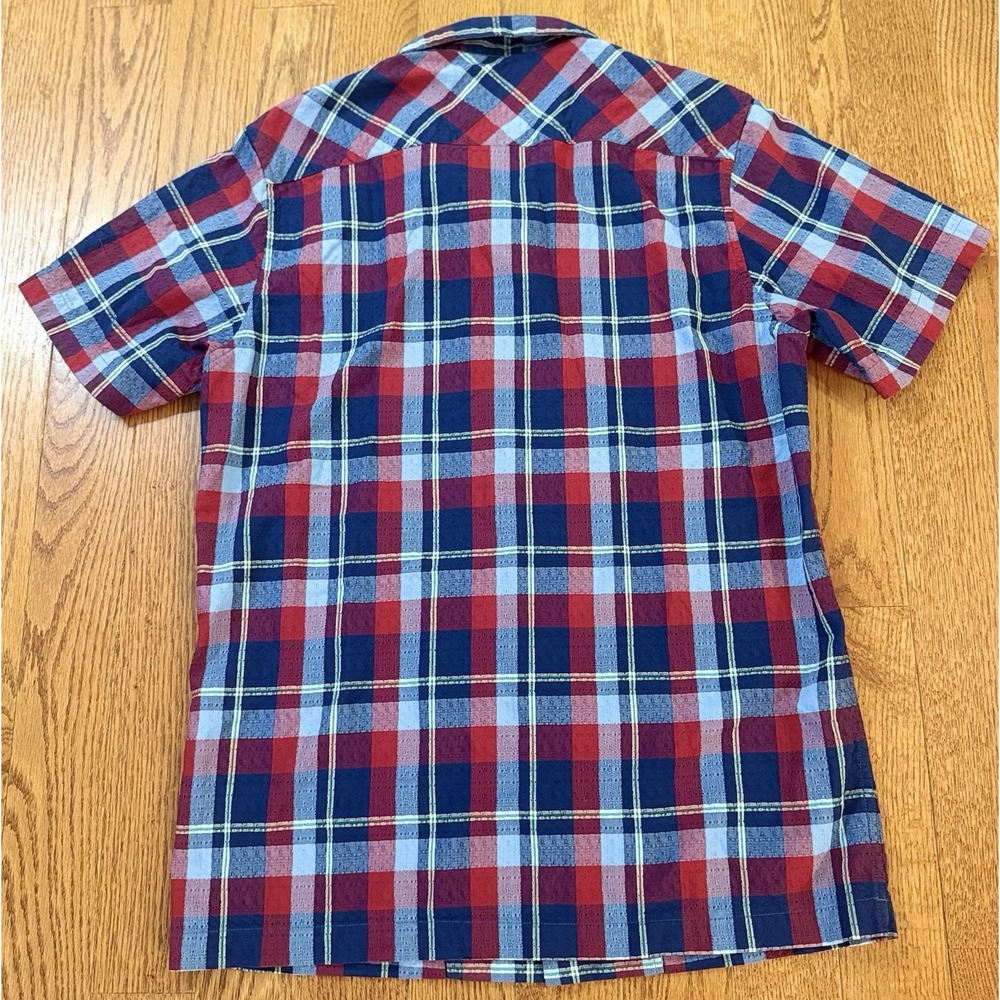Lacoste Classic Fit Blue Red Plaid Short Sleeve Button Down Shirt Sz 40 Medium - Picture 3 of 6